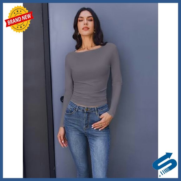 3-Pack Long Sleeve Thermal Tops, Boat Neck, Ruched Side, Soft Material - Picture 5 of 8